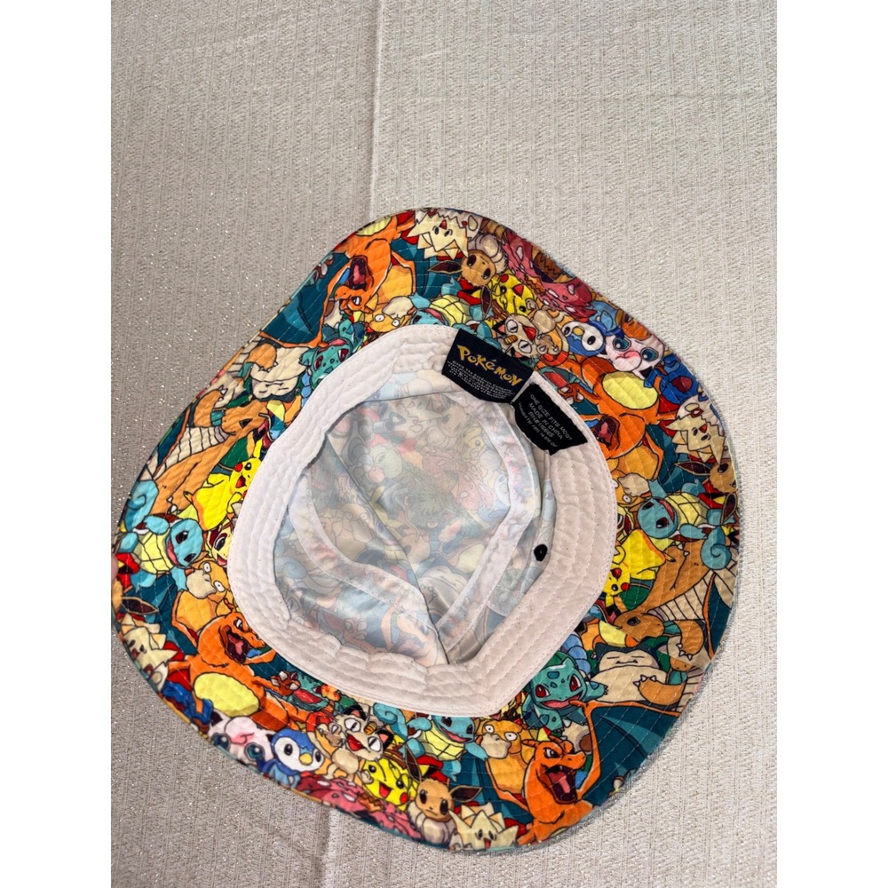 Pokemon Bucket Hat OS Multicolor Excellent All Over Print Pikachu Charizard Hat - Picture 8 of 8